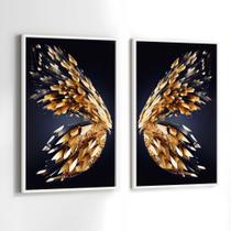 Conjunto Quadros Decorativos com Moldura Asas de Borboleta Douradas Kit 2 Quadros 130x90 Decoração