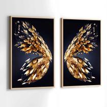 Conjunto Quadros Decorativos com Moldura Asas de Borboleta Douradas Kit 2 Quadros 90x60 Decoração