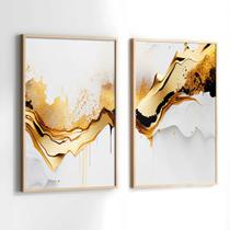 Conjunto Quadros Decorativos com Moldura Branco e Dourado Abstratao Kit 2 Quadros 90x60 Decoração Conjunto Quadros Decorativos com Moldura Branco e Dourado Abstratao Kit 2 Quadros 90x60 Decoração