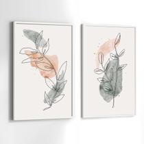 Conjunto Quadros Decorativos com Moldura Floral Linhas Minimalista Kit 2 Quadros 130x90 Decoração