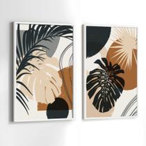 Conjunto Quadros Decorativos com Moldura Floras Marrom Verde Kit 2 Quadros 90x60 Decoração