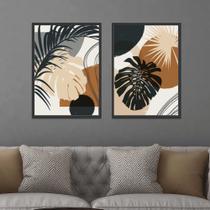 Conjunto Quadros Decorativos com Moldura Floras Marrom Verde Sala Quarto Cozinha Kit 2 Peças