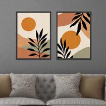 Conjunto Quadros Decorativos com Moldura Folhas Formas Abstrato Sala Quarto Cozinha Kit 2 Peças