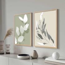 Conjunto Quadros Decorativos com Moldura Folhas Tons Verde e Bege Kit 2 Quadros 30x40 Decoração Conjunto Quadros Decorativos com Moldura Folhas Tons Verde e Bege Kit 2 Quadros 30x40 Decoração