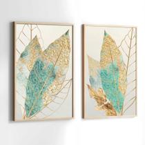 Conjunto Quadros Decorativos com Moldura Folhas Verde e Dourada Kit 2 Quadros 90x60 Decoração Conjunto Quadros Decorativos com Moldura Folhas Verde e Dourada Kit 2 Quadros 90x60 Decoração