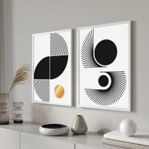 Conjunto Quadros Decorativos com Moldura Geometrico Preto Branco Amarelo Sala Quarto Cozinha Kit 2 Peças