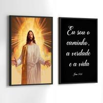 Conjunto Quadros Decorativos com Moldura Jesus eu Sou o Caminho Salmo Kit 2 Quadros 130x90 Decoração