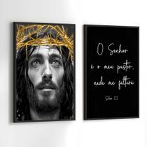 Conjunto Quadros Decorativos com Moldura Jesus o Senhor é Meu Pastor Kit 2 Quadros 40x60 Decoração