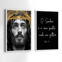 Conjunto Quadros Decorativos com Moldura Jesus o Senhor é Meu Pastor Kit 2 Quadros 90x60 Decoração