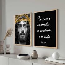 Conjunto Quadros Decorativos com Moldura Jesus Salmos Religioso Sala Quarto Cozinha Kit 2 Peças Conjunto Quadros Decorativos com Moldura Jesus Salmos Religioso Sala Quarto Cozinha Kit 2 Peças
