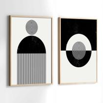 Conjunto Quadros Decorativos com Moldura Minimalista Preto e Branco Linhas Kit 2 Quadros 40x60 Decoração