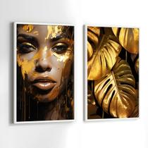 Conjunto Quadros Decorativos com Moldura Mulher Preta Dourado Kit 2 Quadros 30x40 Decoração Conjunto Quadros Decorativos com Moldura Mulher Preta Dourado Kit 2 Quadros 30x40 Decoração