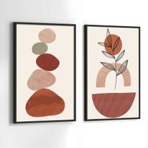 Conjunto Quadros Decorativos com Moldura Pedras Terracota Marrom Kit 2 Quadros 90x60 Decoração