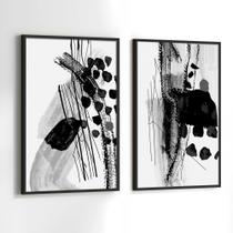 Conjunto Quadros Decorativos com Moldura Preto e Branco Abstrato Kit 2 Quadros 40x60 Decoração