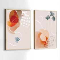 Conjunto Quadros Decorativos com Moldura Tons Vermelho e Cinza AbstratoKit 2 Quadros Decoração