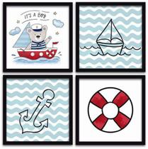 Conjunto Quadros Decorativos Infantil 4 pçs 20x20 Marinheiro Conjunto Quadros Decorativos Infantil 4 pçs 20x20 Marinheiro