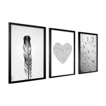 Conjunto Quadros Decorativos Kit 3 Peças Moldura Para Quarto Casal Love Sala