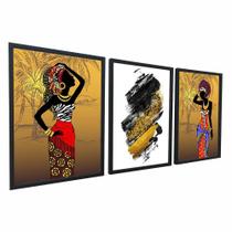 Conjunto Quadros Decorativos Mulher Negra África Abstrato