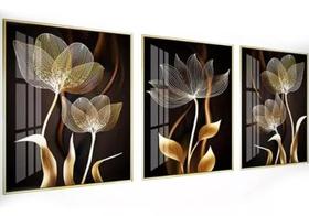 conjunto quadros Flor Ouro Sofisticado"