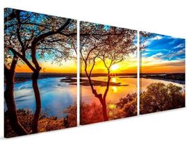 conjunto quadros Moderno Arvore Paisagem Por Do Sol Mar "