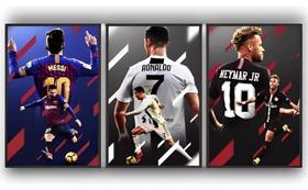 conjunto quadros Neymar Cristiano Ronaldo Messi Futebol"