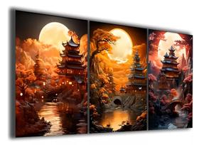 conjunto quadros Paisagem Templo Oriental Japão China"