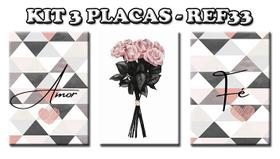 Conjunto Quadros Para Decoração Casa Quarto Sala Escritório Fé E Amor Flores Rosas30x40 Kit