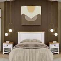 Conjunto Quarto: 1 Cabeceira e 2 Mesas de Cabeceiras c/ 1 gaveta Branco/Freijó Topázio Madeira Pinus - Finestra