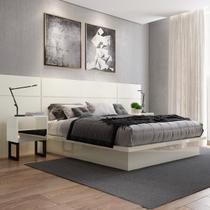 Conjunto Quarto 2 Mesas de Cabeceira 1 Cama Casal em MDF Off White Dalla Costa