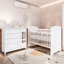 Conjunto Quarto Bebê Berço Americano 3Em1 Eloá Cômoda Infantil 4 Gavetas 1 Porta 100% MDF