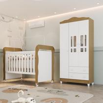 Conjunto Quarto Bebê Berço Mini Cama Mirelle Guarda Roupa 3 Portas 100% Mdf Mirelle