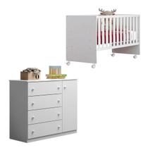 Conjunto Quarto Bebê Branco Cômoda Helena 3 Gavetas e Berço Doce Sonho Phoenix Baby