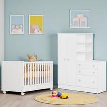 Conjunto Quarto Bebê Doce Sonho Guarda Roupa Conjugado E Berço Com Colchão