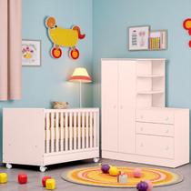 Conjunto Quarto Bebê Doce Sonho Guarda Roupa Conjugado E Berço Com Colchão