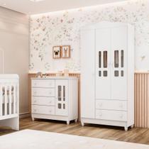 Conjunto Quarto Bebê Guarda Roupa Ariel 3 Portas Cômoda 4 Gavetas 1 Porta 100% MDF