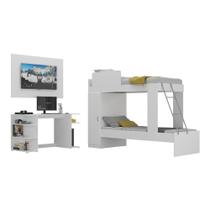 Conjunto Quarto Beliche com Colchão e Mesa Gamer/Painel TV até 65" Multimóveis MP4216