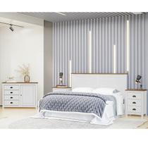 Conjunto Quarto Branco Topázio: Cabeceira de Cama, Cômoda Sapateira e 2 Mesas de Cabeceiras Conjunto Quarto Branco Topázio: Cabeceira de Cama, Cômoda Sapateira e 2 Mesas de Cabeceiras