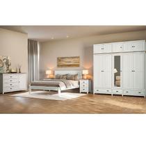 Conjunto Quarto Branco Topázio: Guarda-Roupa 10 Portas, Cômoda, Cama Queen e 2 Mesas de Cabeceiras