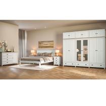 Conjunto Quarto Branco Topázio: Guarda-Roupa 12 Portas, Cômoda, Cama Casal e 2 Mesas de Cabeceiras Conjunto Quarto Branco Topázio: Guarda-Roupa 12 Portas, Cômoda, Cama Casal e 2 Mesas de Cabeceiras