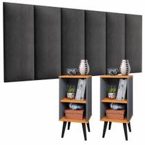 Conjunto Quarto Cabeceira Rubi 1,60 Cama Queen com 2 Mesas de Cabeceira Charme - Cinza Cinamomo