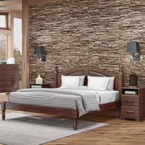 Conjunto Quarto: Cama Casal, 2 Mesas de Cabeceiras 2 Gavetas Ouro Café Madeira Pinus - Finestra