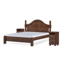 Conjunto Quarto: Cama Casal Clássica, 2 Mesas de Cabeceiras 2 Gavetas Ouro Café Madeira Pinus - Finestra
