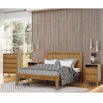 Conjunto Quarto: Cama Casal Cômoda 4 Gavetas 2 Mesas Cabeceiras Freijó Prata Madeira Pinus - Finestra Conjunto Quarto: Cama Casal Cômoda 4 Gavetas 2 Mesas Cabeceiras Freijó Prata Madeira Pinus - Finestra