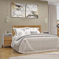 Conjunto Quarto: Cama Casal Queen, 2 Mesas Cabeceiras Prata Off White/Freijó Madeira Pinus - Finestra