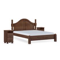Conjunto Quarto: Cama Casal Queen Clássica, 2 Mesas de Cabeceiras 2 Gavetas Ouro Café Madeira Pinus - Finestra