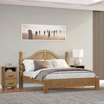 Conjunto Quarto: Cama Casal Queen Clássica, 2 Mesas de Cabeceiras 2 Gavetas Ouro Freijó Madeira Pinus - Finestra