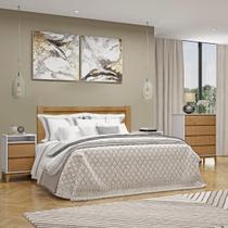 Conjunto Quarto: Cama Casal Queen Cômoda 4 Gavetas 2 Mesas Cabeceiras Off White/Freijó Prata Madeira Pinus - Finestra Conjunto Quarto: Cama Casal Queen Cômoda 4 Gavetas 2 Mesas Cabeceiras Off White/Freijó Prata Madeira Pinus - Finestra