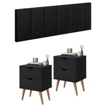 Conjunto Quarto Casal Cabeceira 1.40 E 2 Mesas De Cabeceira Madri - Preto