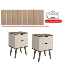 Conjunto Quarto Casal Cabeceira 1.60 - Bege E 2 Mesas De Cabeceira Madri - Off White/Canela Conjunto Quarto Casal Cabeceira 1.60 - Bege E 2 Mesas De Cabeceira Madri - Off White/Canela