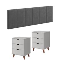 Conjunto Quarto Casal Cabeceira 1.60cm e 2 Mesas De Cabeceira Grecia Plus 3 Gavetas